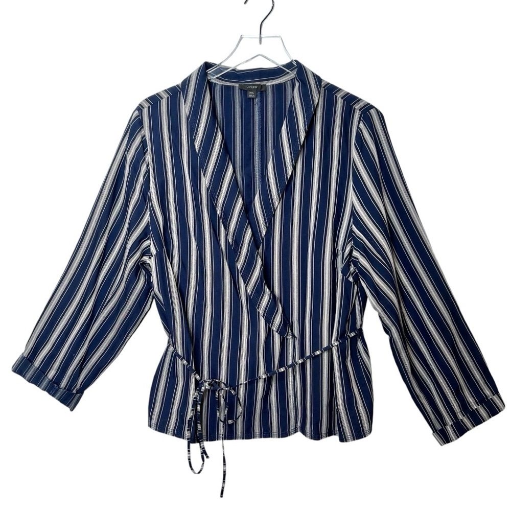 J. Crew Navy Striped Women’s Wrap Front Light Weight Jacket Sz 2x